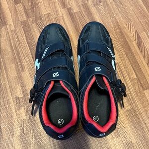 Peloton Black and White Road Cycling Shoe with Red Cleat